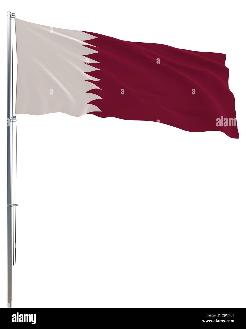 Qatar flag waving in the wind, white background, realistic 3D rendering