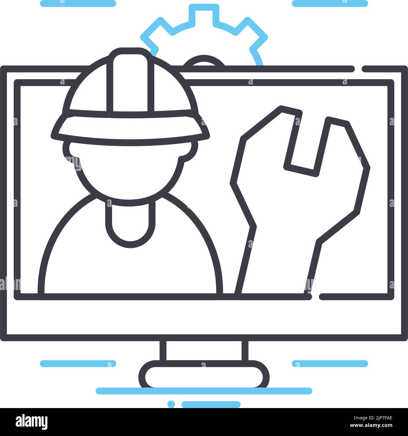 computer specialist line icon, outline symbol, vector illustration, concept sign Stock Vector
