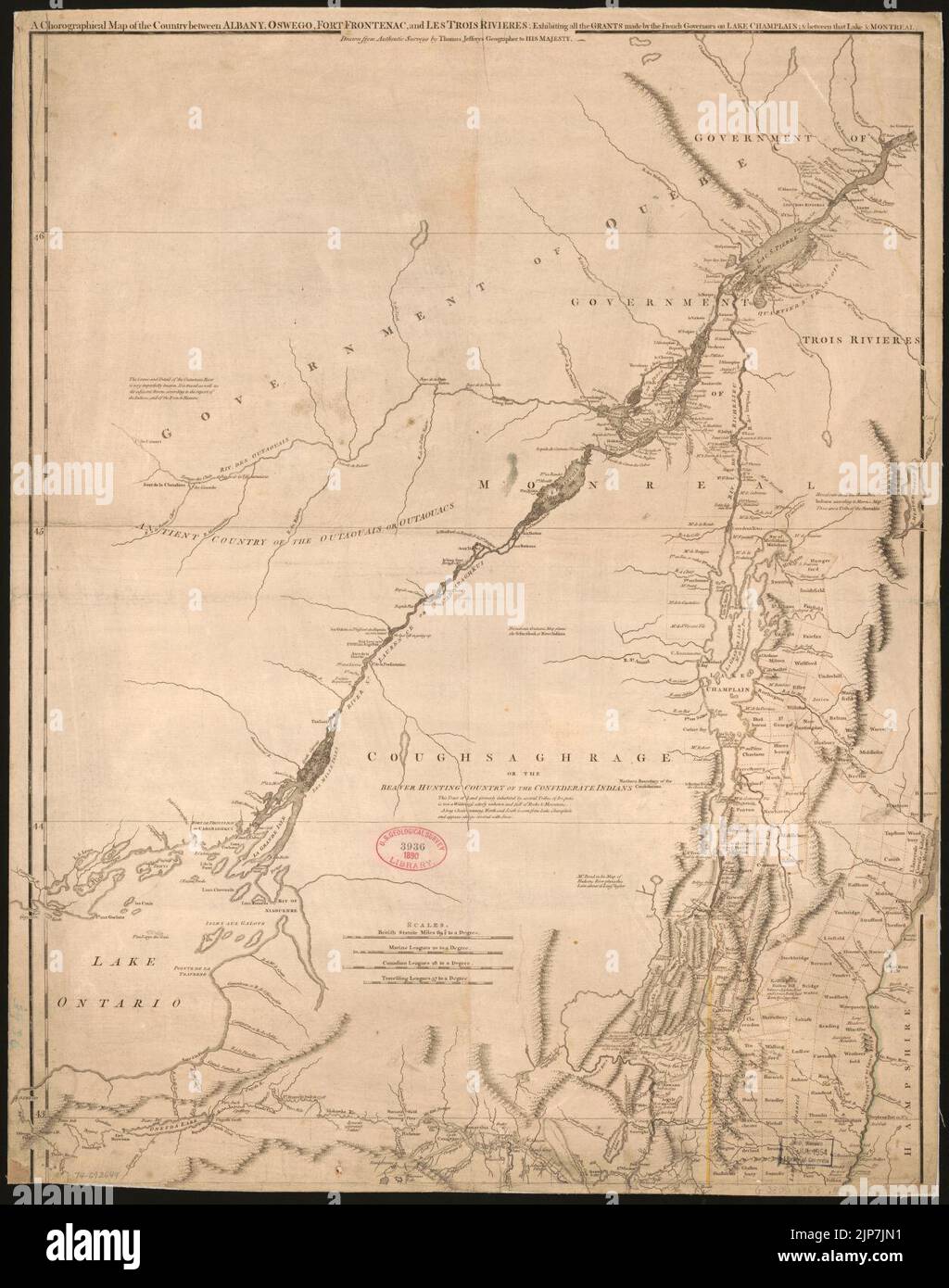 The provinces of New York, and New Jersey; with part of Pensilvania, and the governments of Trois Rivières, and Montreal- Stock Photo