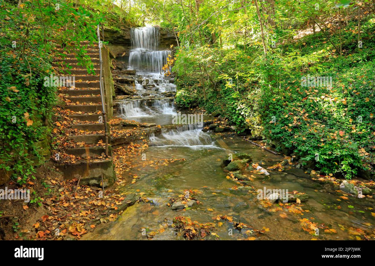 Stairs and falls - West Milton Cascades - Ohio Stock Photo