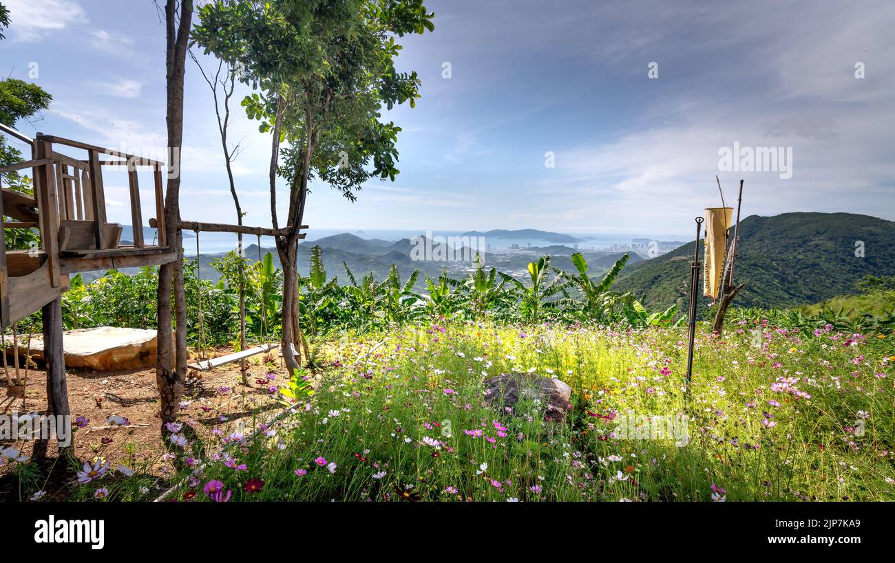 A small flower garden of the homestay is located in the middle of the