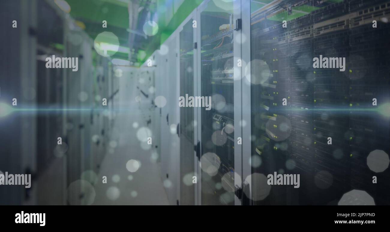 Image of spots over server room Stock Photo