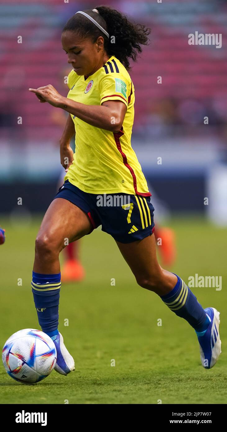 San Jose, Costa Rica. 13th Aug, 2022. San Jose, Costa Rica, August 13th 2022: Gisela Robledo (7 Colombia) controls the ball during the FIFA U20 Womens World Cup Costa Rica 2022 football match between Mexico and Colombia at Estadio Nacional in San Jose, Costa Rica. (Daniela Porcelli/SPP) Credit: SPP Sport Press Photo. /Alamy Live News Stock Photo