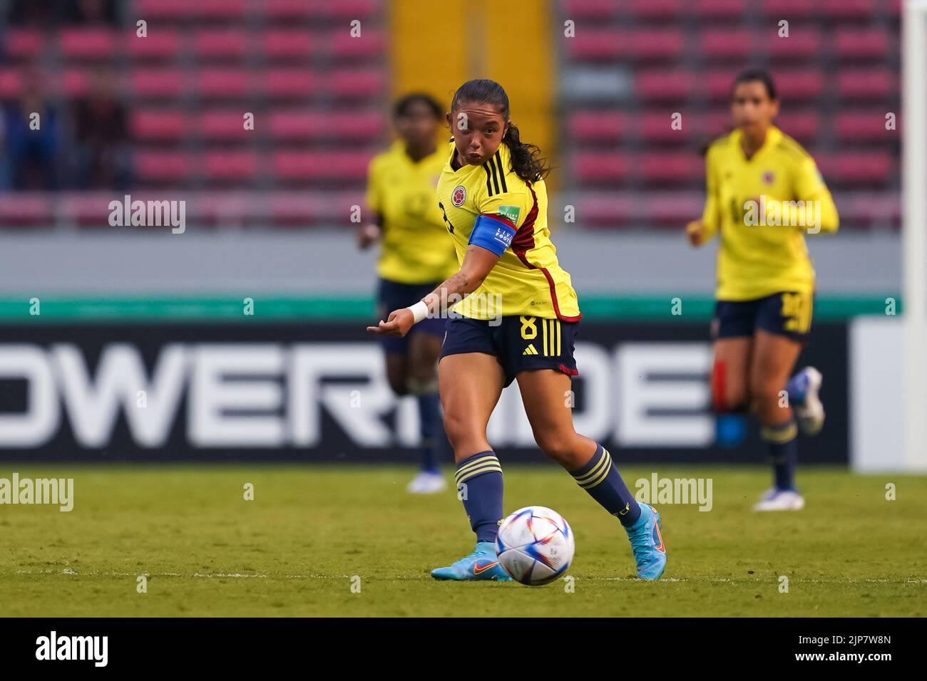 San Jose, Costa Rica. 13th Aug, 2022. San Jose, Costa Rica, August 13th 2022: Camila Reyes (8 Colombia) controls the ball during the FIFA U20 Womens World Cup Costa Rica 2022 football match between Mexico and Colombia at Estadio Nacional in San Jose, Costa Rica. (Daniela Porcelli/SPP) Credit: SPP Sport Press Photo. /Alamy Live News Stock Photo