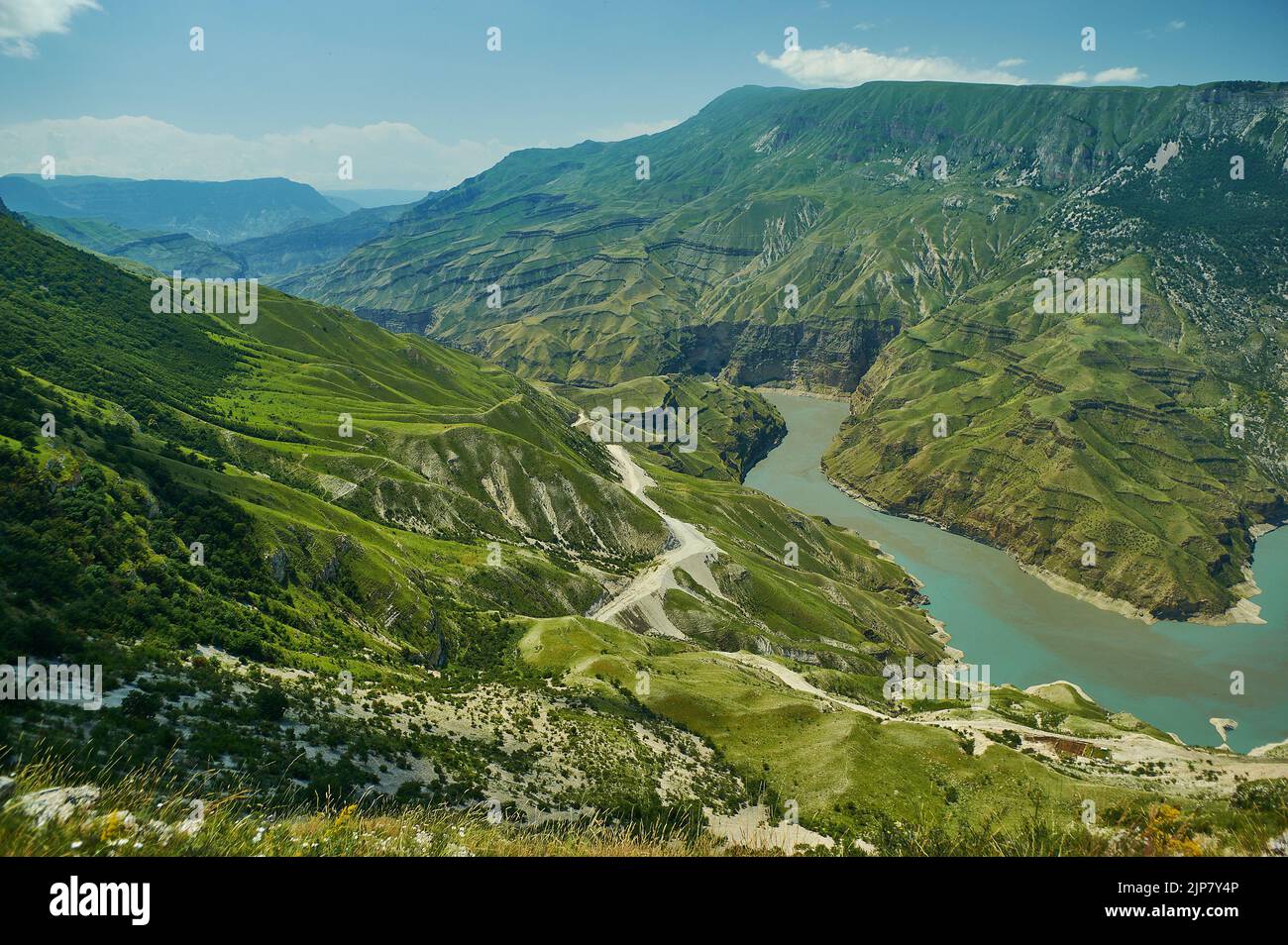 Sulak Canyon, steep-sided deepest canyon in Europe carved by the Sulak River in Dagestan, Russia. Stock Photo