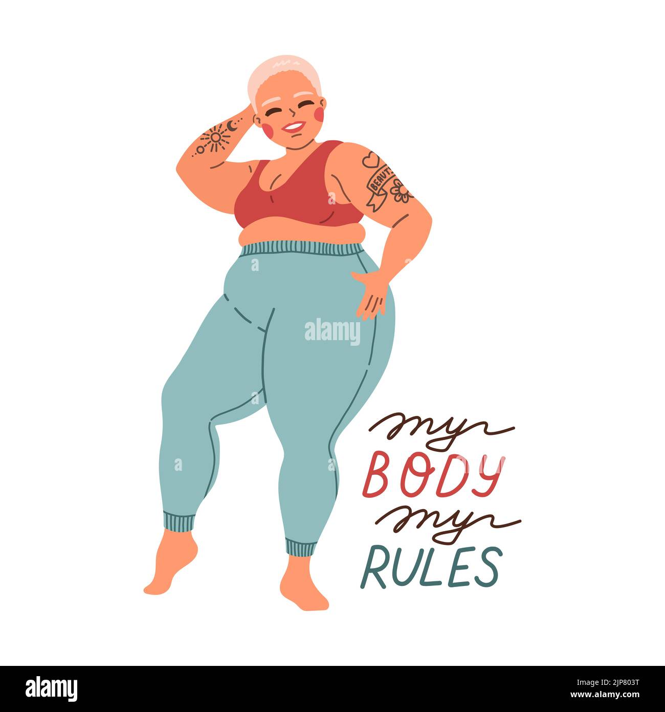 Body positive my body my rules quote flat vector Stock Vector Image