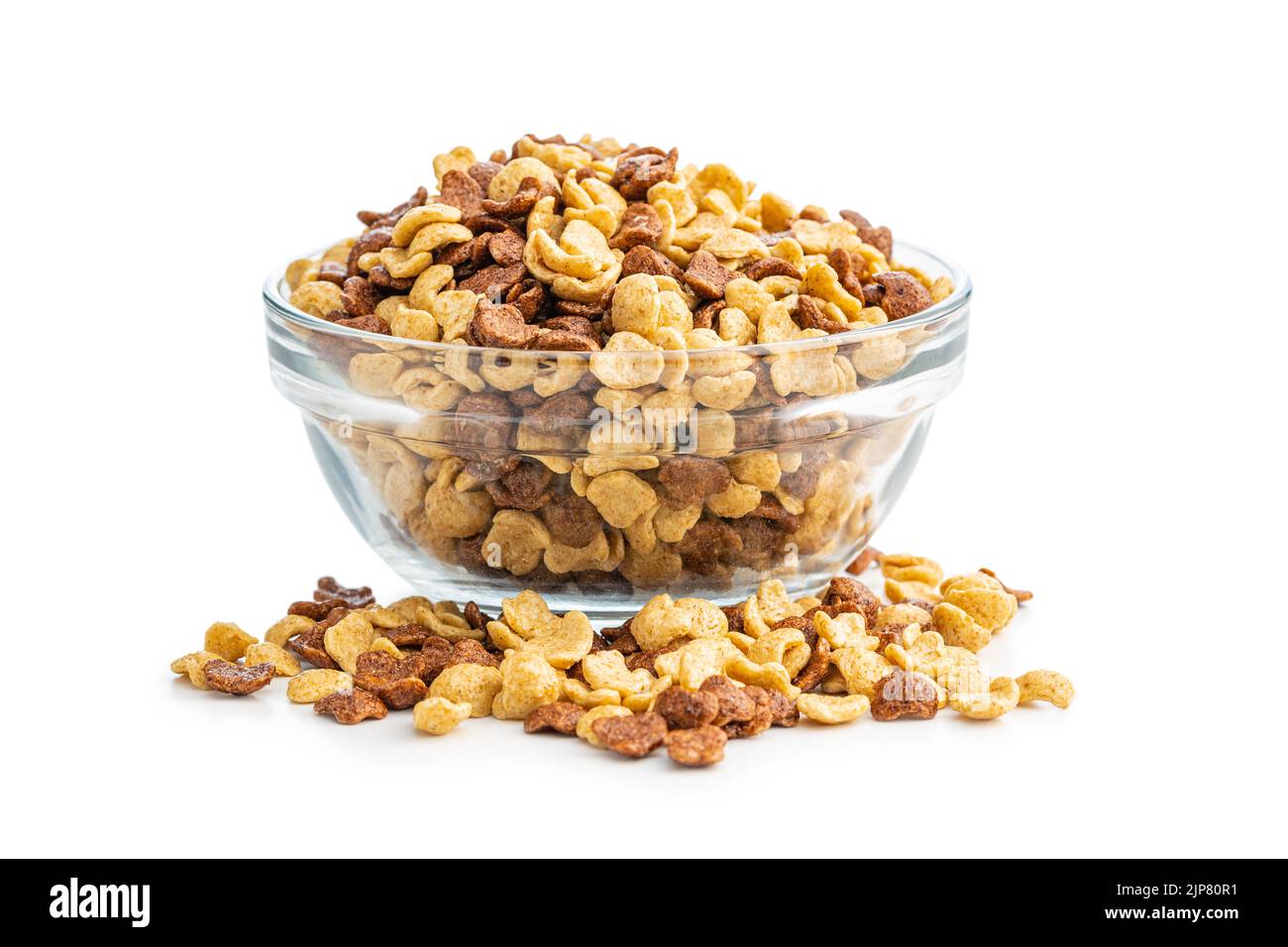 Breakfast cereal flakes in bowl isolated on a white background. Stock Photo