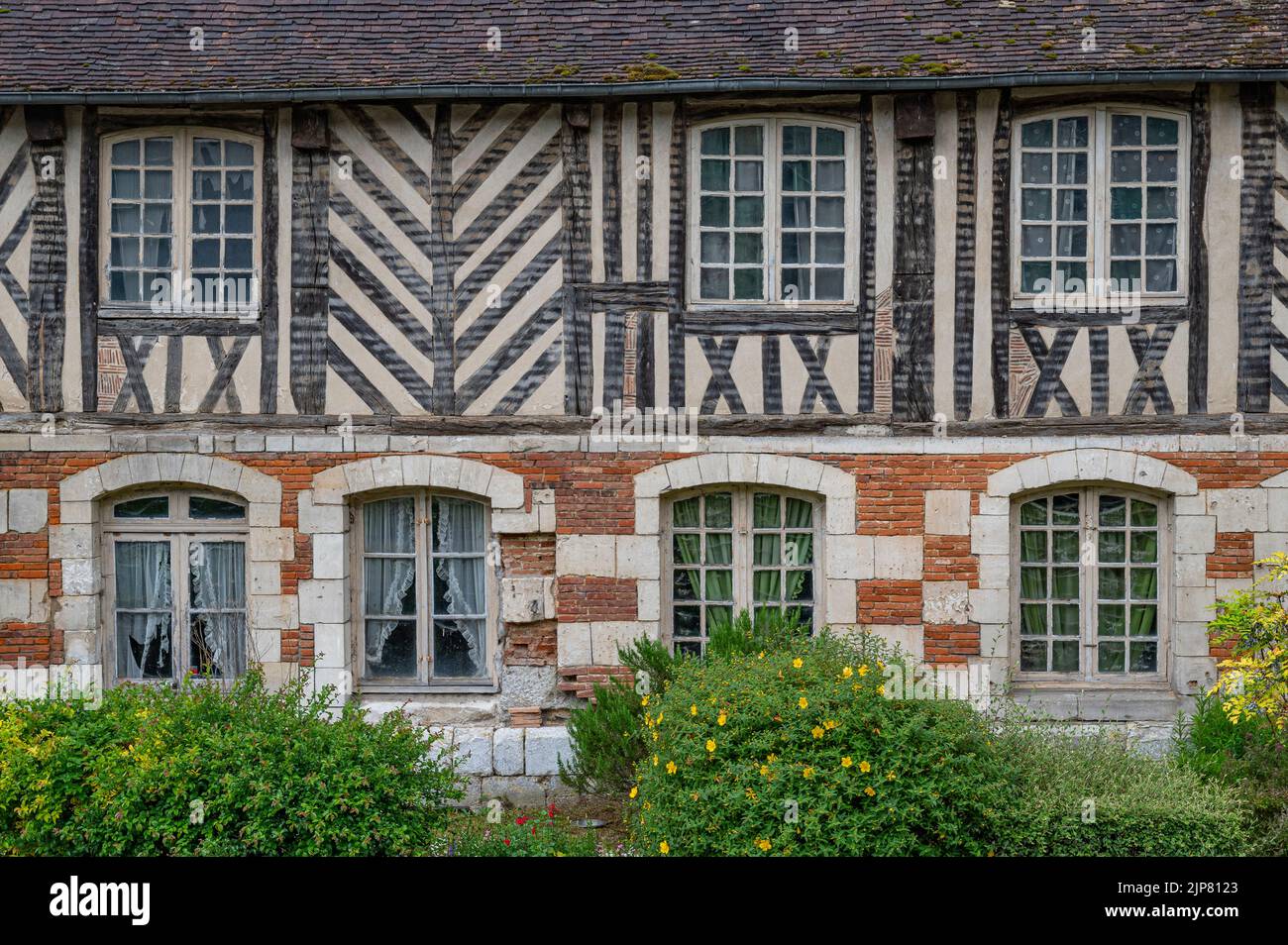 Half-timbered house make Le Bec-Hellouin in Normandy one of the plus beaux village de France, France's most beautiful villages Stock Photo