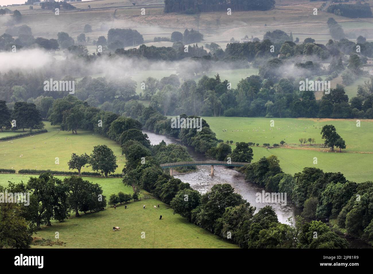 Teesdale, County Durham, UK. 16th August 2022. UK Weather.  It was a rather murky start to the start to the day in Teesdale, County Durham.  Today is expected to continue overcast with further spells of rain. Credit: David Forster/Alamy Live News Stock Photo