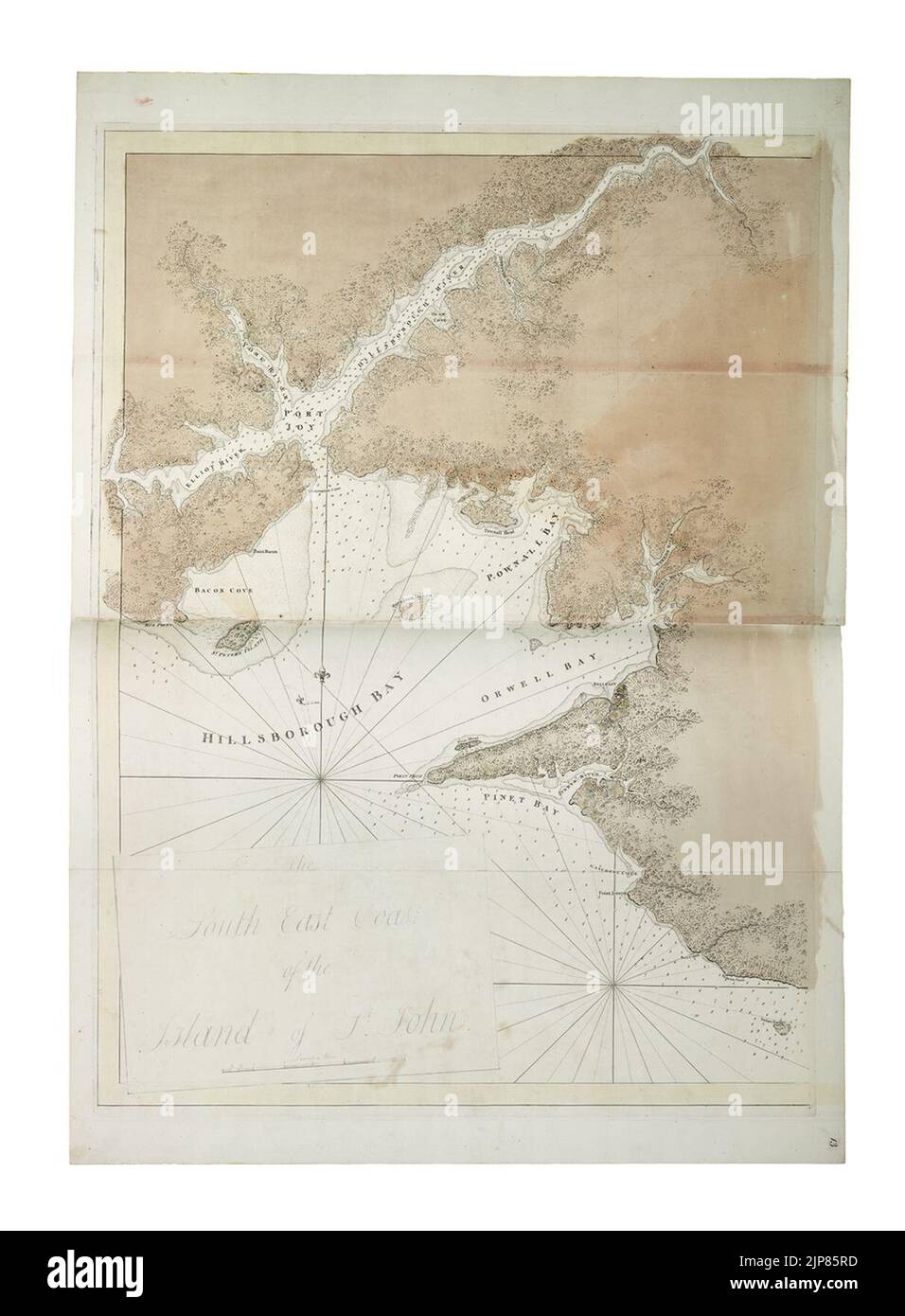 The south east coast of the Island of St. John, surveyed under the direction of the Right Honourable the Lords of Trade and Plantations- by Saml. Holland Esqr. Survr. Genl. of the Northern District of North America, and Stock Photo
