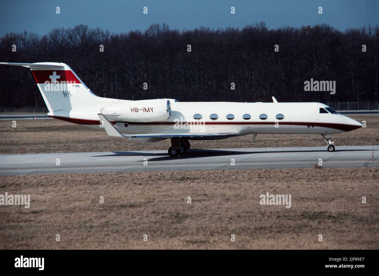 A Gulfstream Aerospace, Grumman, Gulfstream G-IV, Business, private, corporate, executive, Jet, registered in Switzerland as HB-IMY. Stock Photo