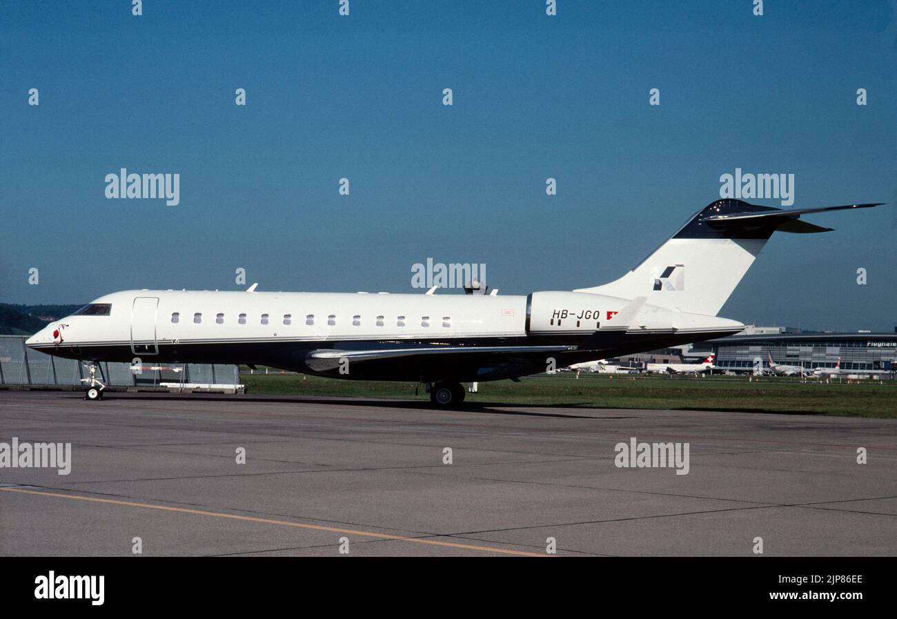 A Bombardier BD-700-1A-10 Global Express Business, executive, corporate, private, Jet, registered in Switzerland as HB-JGO. Stock Photo