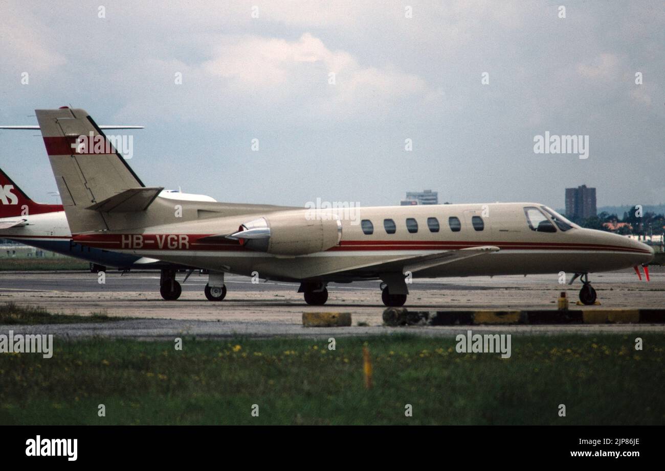 A Cessna 550 Citation II Business, executive, corporate, private, Jet, registered in Switzerland as HB-VGR. Stock Photo