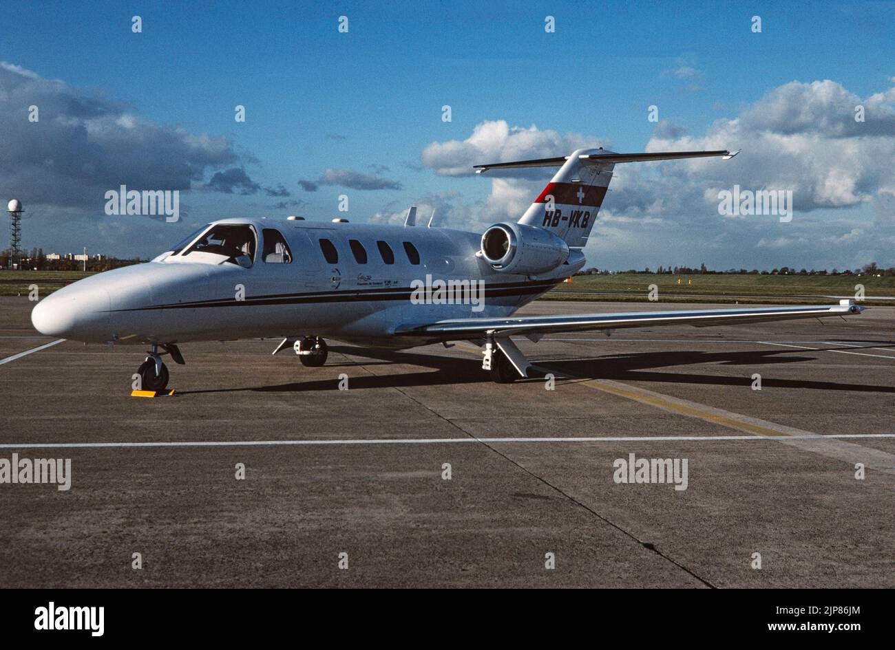 A Cessna 525 CitationJet Business, executive, corporate, private Jet, registered in Switzerland as HB-VKB. Stock Photo