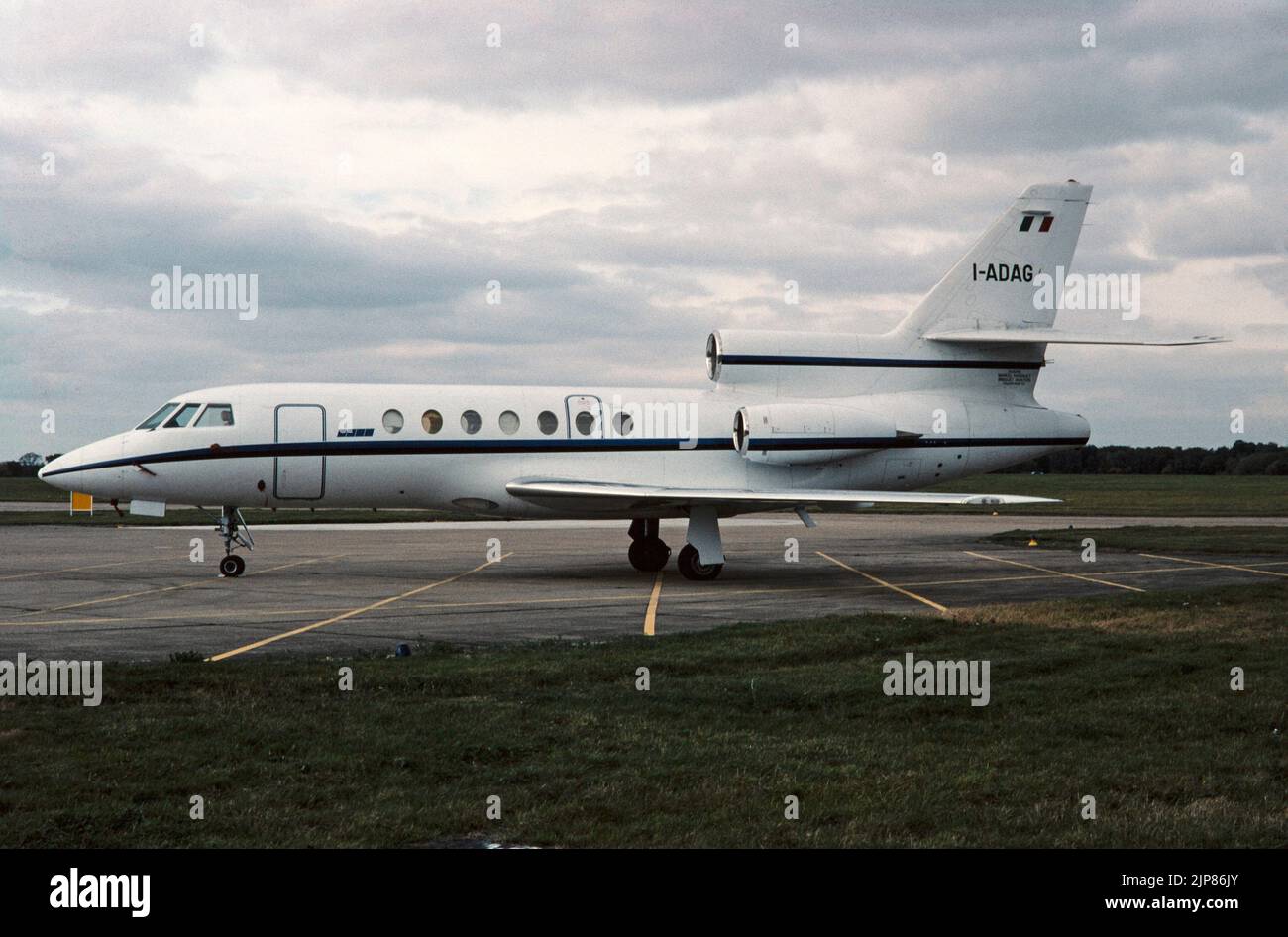 A Dassault Falcon 50 Business, corporate, private, executive Jet, registered in Italy as I-ADAG. Photo taken at Hatfield Airport in UK in 1989. Stock Photo