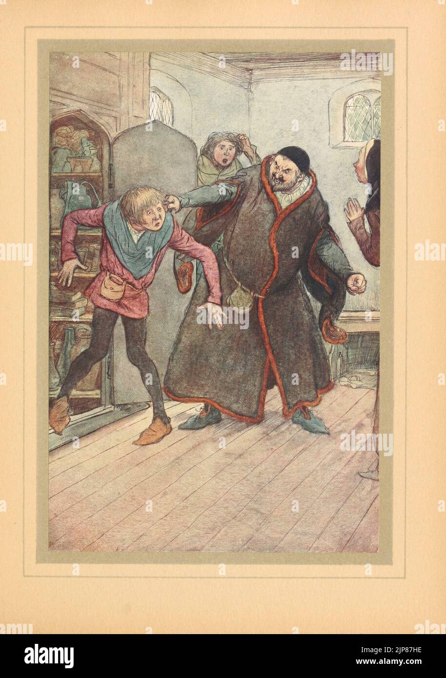 Villain ! larron ! (Pulling Simple out) from the book ' The merry wives of Windsor ' by  William Shakespeare Illustrated by Hugh Thomson, Publication date 1910 Publisher New York : F.A. Stokes The Merry Wives of Windsor or Sir John Falstaff and the Merry Wives of Windsor is a comedy by William Shakespeare first published in 1602, Stock Photo
