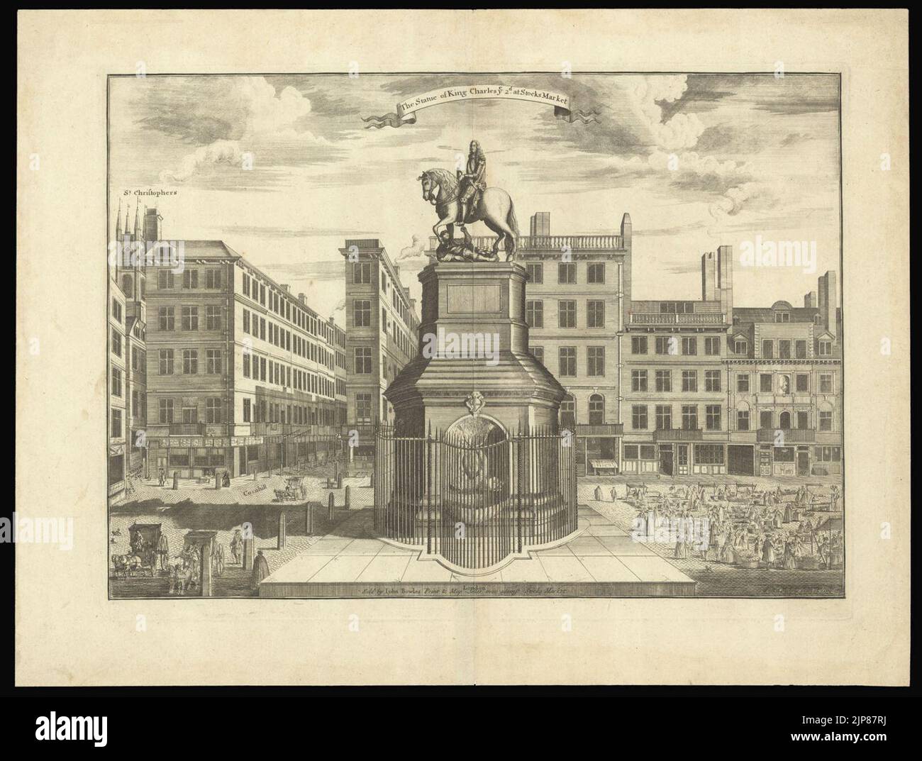 The Statue of King Charles ye 2nd at Stocks Market - Sutton Nicholls, 1720 Stock Photo