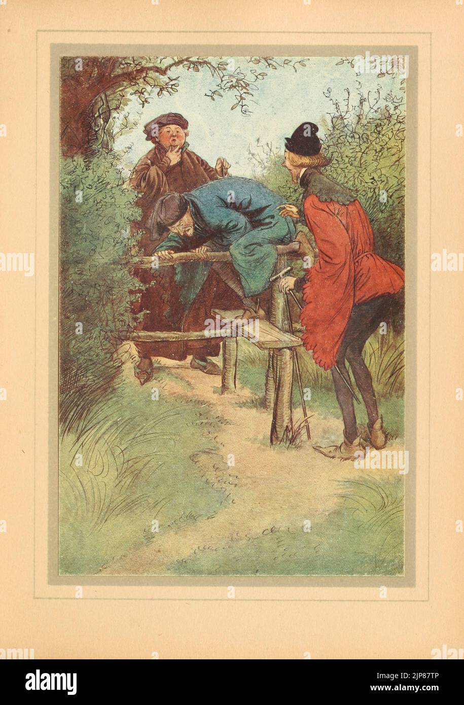 There comes my master, Master Shallow, and another gentleman, from Frogmore, over the stile this way from the book ' The merry wives of Windsor ' by  William Shakespeare Illustrated by Hugh Thomson, Publication date 1910 Publisher New York : F.A. Stokes The Merry Wives of Windsor or Sir John Falstaff and the Merry Wives of Windsor is a comedy by William Shakespeare first published in 1602, Stock Photo
