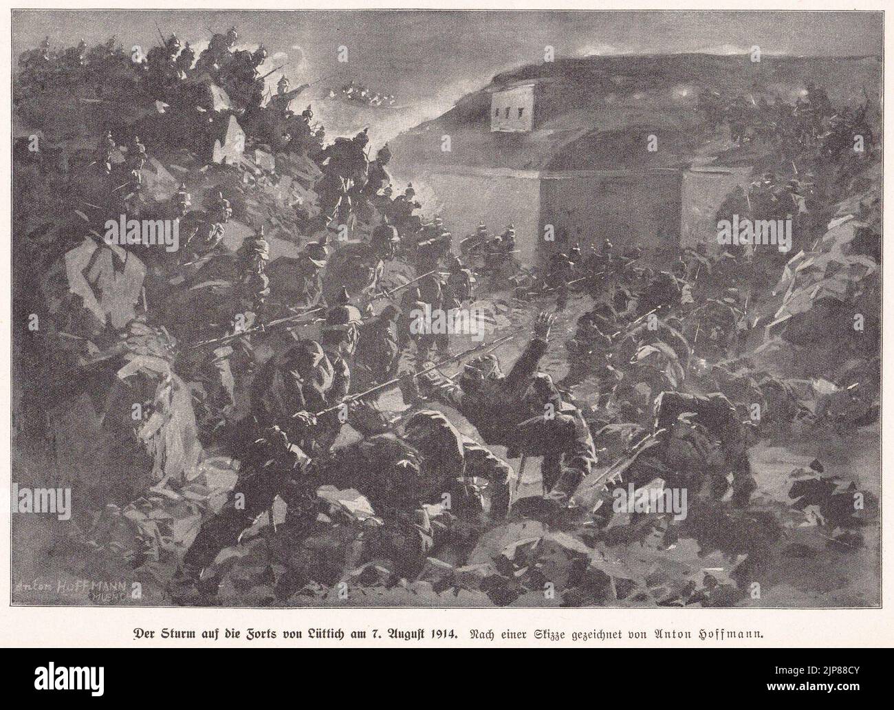 The storming of a fort at Liège, 7. August 1914 Stock Photo