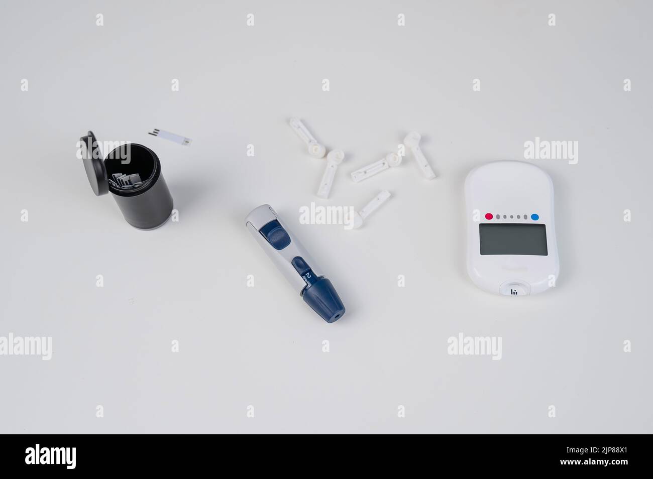 Home blood glucose test kit. lancet pen, needles and text