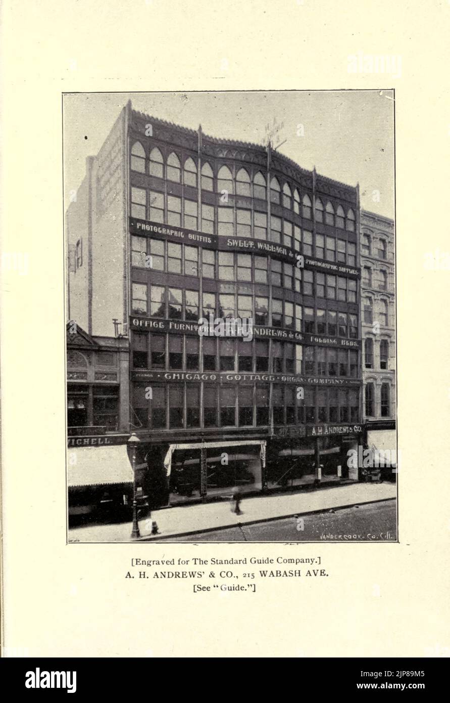 A. H. Andrews, & Co., Sales Rooms on Wabash Ave. from the book Chicago, the marvelous city of the West : a history, an encyclopedia and a guide : 1893 : illustrated by John Joseph Flinn, Publisher Chicago : Flinn & Sheppard Stock Photo