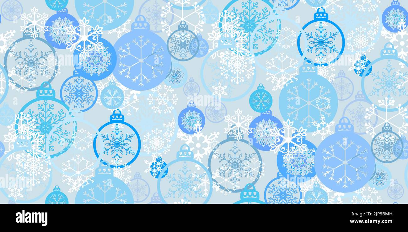 Blue Christmas balls with pattern, white snowflakes seamless pattern ...