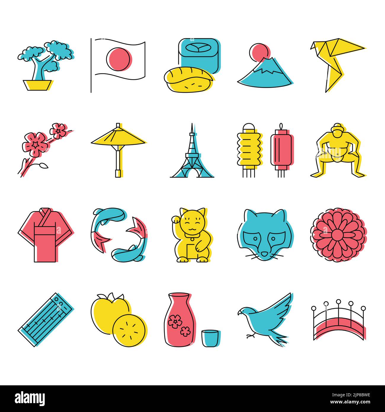 Japan icon set in line style. Japanese national symbols. Vector ...