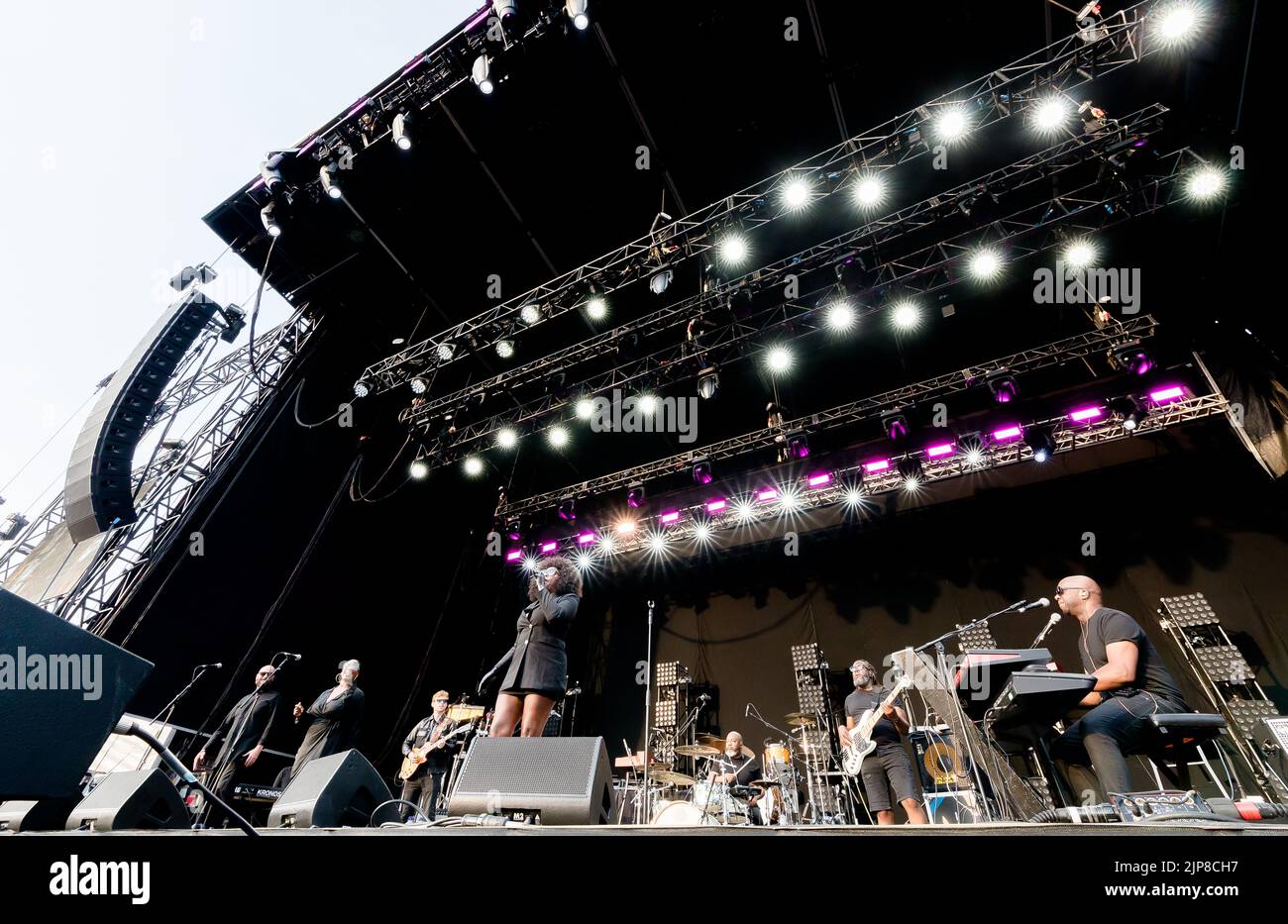 Mica Paris performing at Eirias Stadium in Colwyn Bay, North Wales on 14th August 2022. Stock Photo