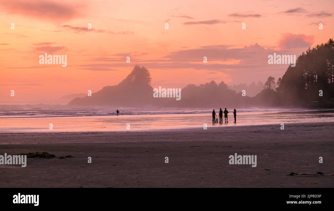 Tofino Vancouver Island Pacific rim coast, surfers with surfboard ...