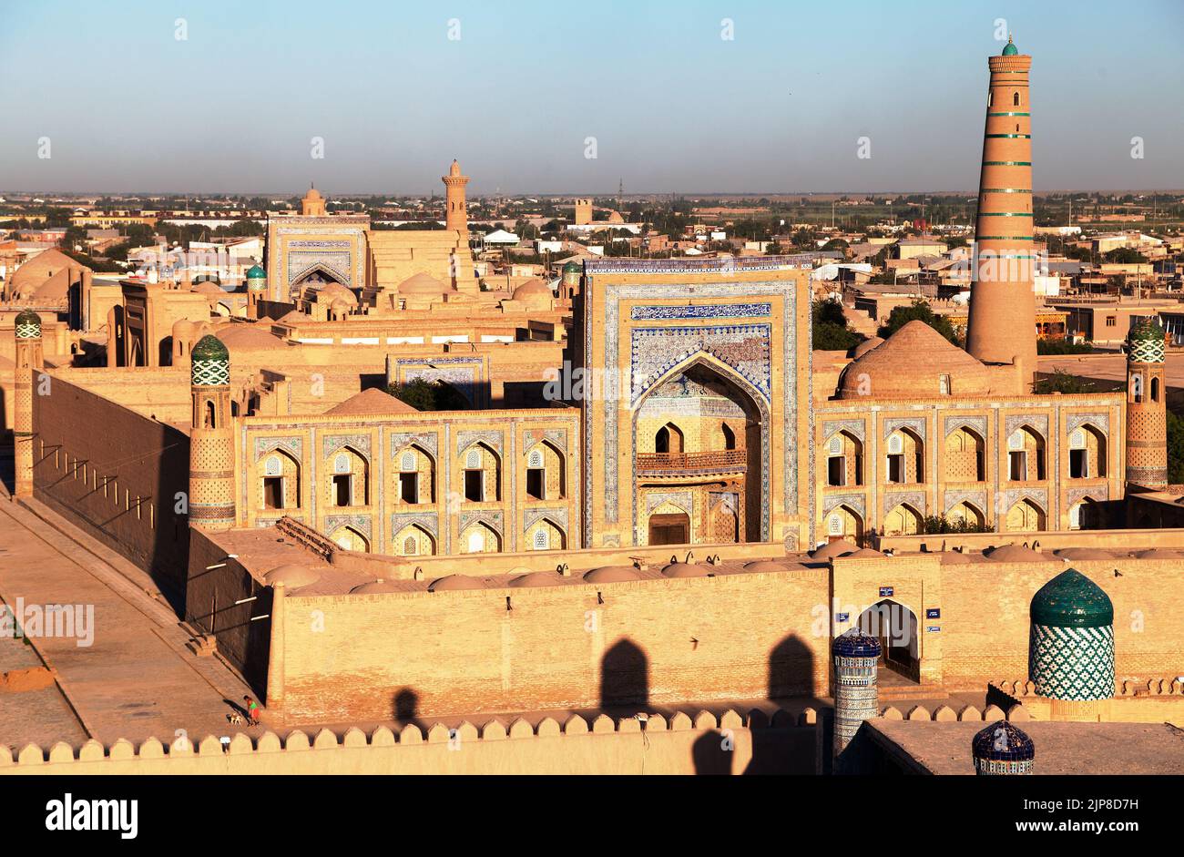 Evening view of Khiva (Chiva, Heva, Xiva, Chiwa, Khiveh) - Xorazm Province - Uzbekistan - Town on the silk road Stock Photo