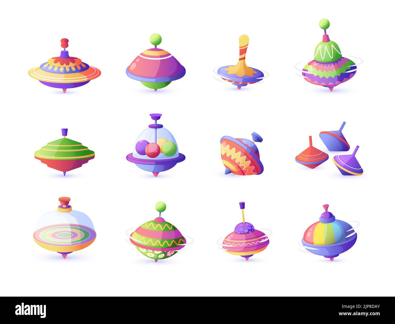 Cartoon toy top. Colorful plastic spinning children toy with motion