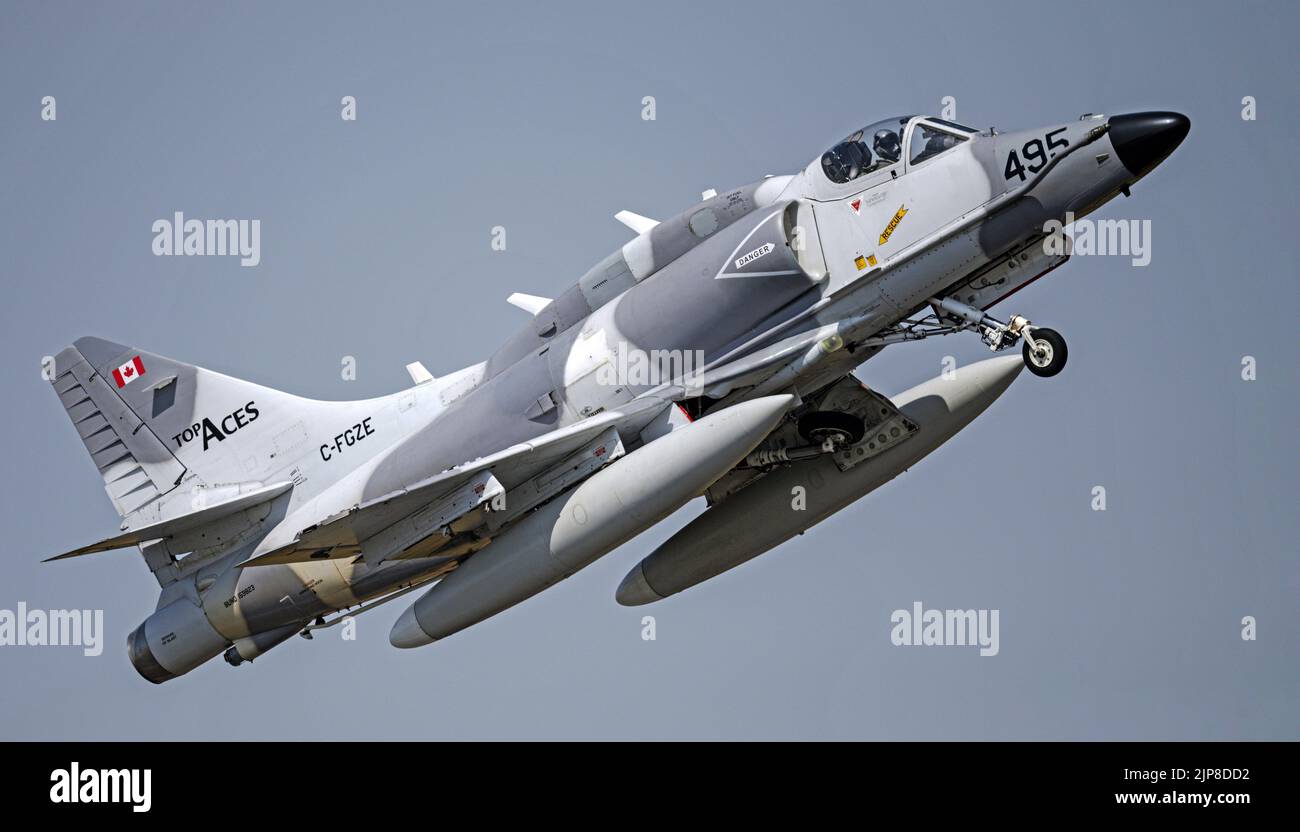 McDonnell Douglas A-4N Skyhawk light attack aircraft of the Canadian defence contractor Top Aces. Stock Photo
