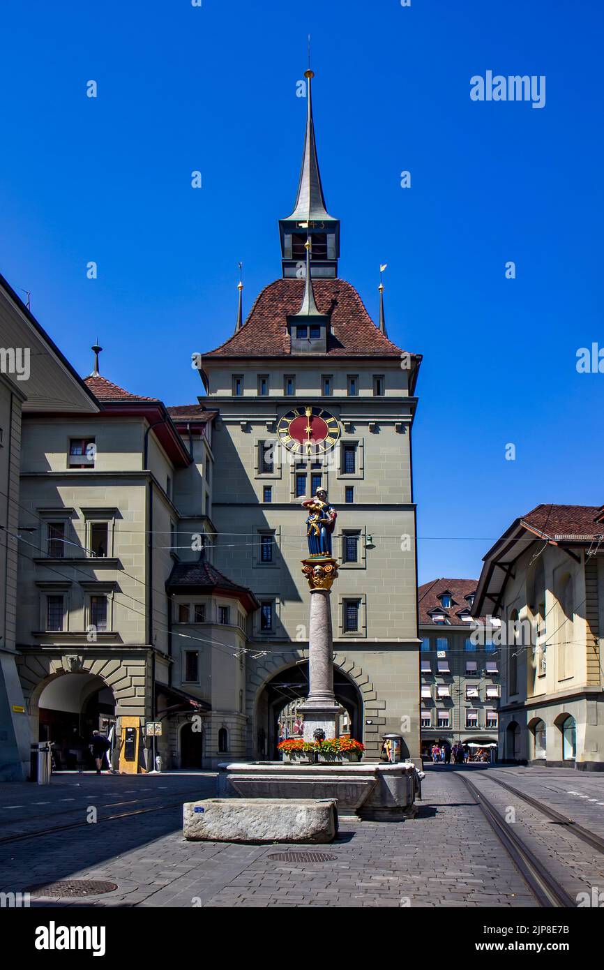 The Käfigturm is a medieval tower in Bern, Switzerland on the Waisenhausplatz. Stock Photo