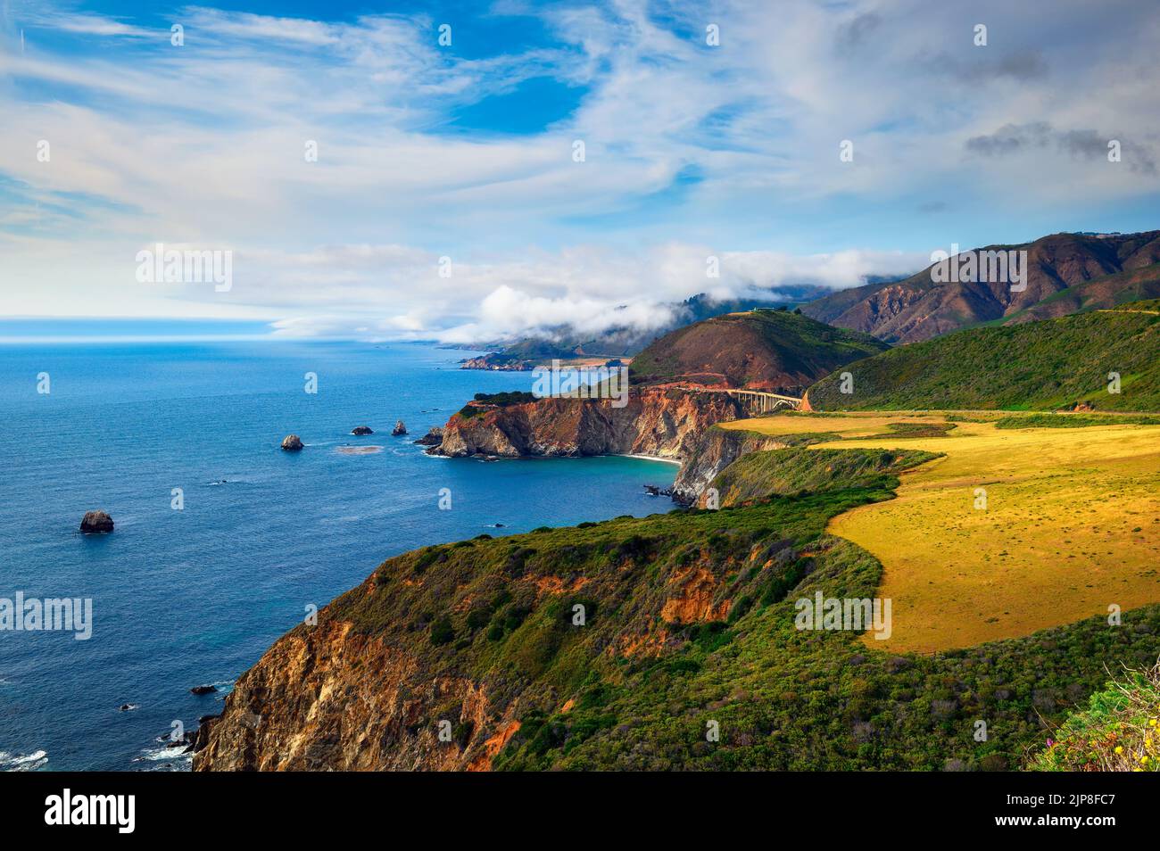 Pacific coast and Bixby Bridge in Pfeiffer Big Sur State Park, California Stock Photo