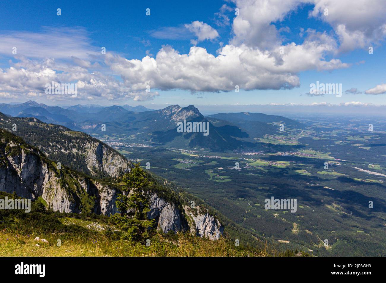 Untersberg is the northernmost massif of the Berchtesgaden Alps, a prominent spur straddling the border between Berchtesgaden, Germany and Salzburg, Stock Photo