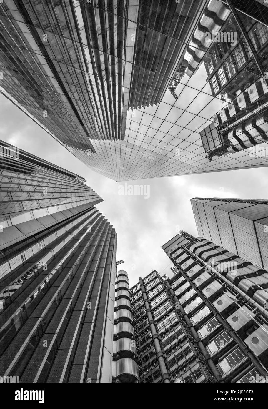 Looking Up at Tall Buildings London Stock Photo