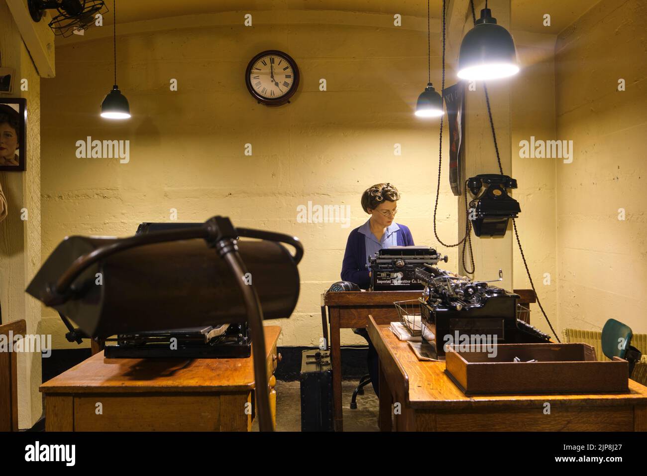 Women working in the typing pool, room, area. At the Winston Churchill War Rooms Museum in London, England, United Kingdom. Stock Photo