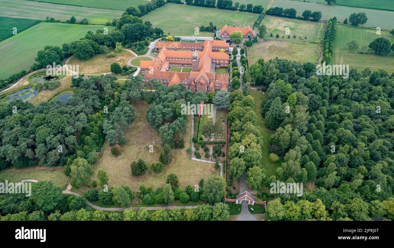 July 13th 2022, Brecht, Antwerp, Belgium: Aerial view of the monastery ...