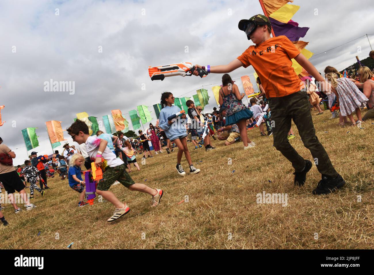 Families take part in a Nerf wars event @ Camp Bestival, Lulworth Castle and Estate, Dorset July 28 - 31 2022 Stock Photo