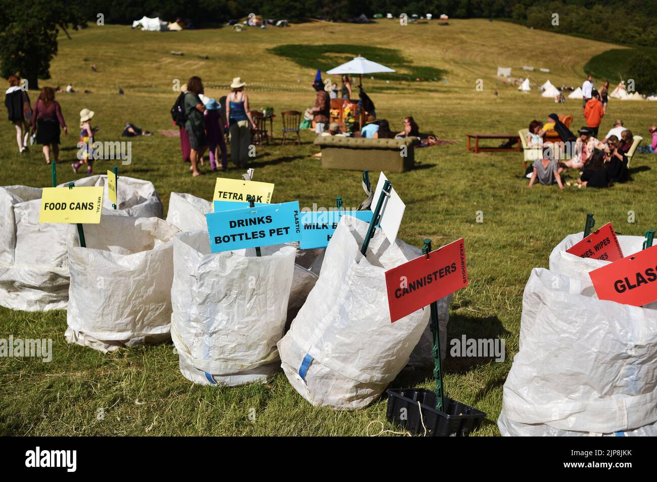 Recycling bags @ The Green Gathering Festival 2022. The festival that bills itself as the original off-grid festival.  Piercefield Park, Chepstow UK 06 08 2022 Stock Photo