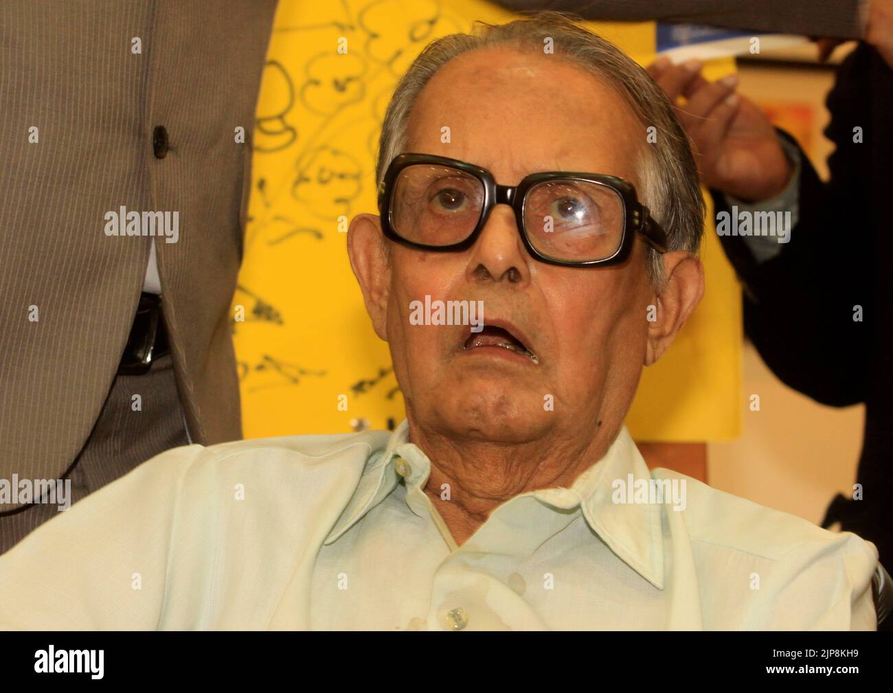 Cartoonist, illustrator, humorist R K Laxman at exhibition in Mumbai, India on November 20, 2012 Stock Photo