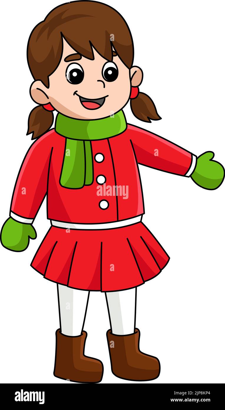 Christmas Girl Cartoon Colored Clipart  Stock Vector