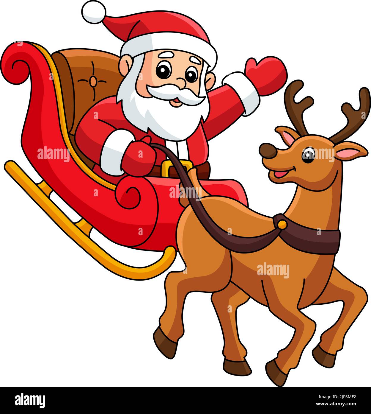 Christmas Santa Sleigh a Reindeer Cartoon Clipart Stock Vector
