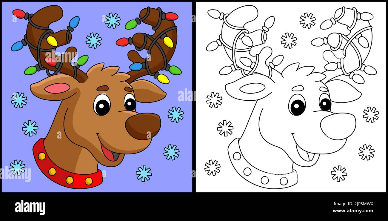 Christmas Reindeer Head Coloring Page Illustration Stock Vector Image