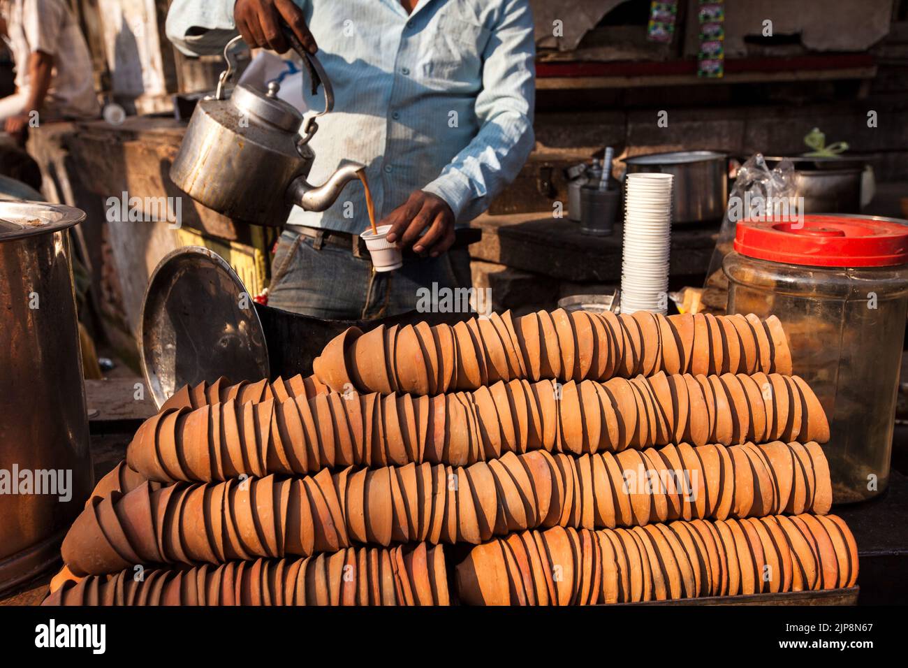 Clay tea cups kulhad, Varanasi, Banaras, Benaras, Kashi, Uttar Pradesh, India Stock Photo
