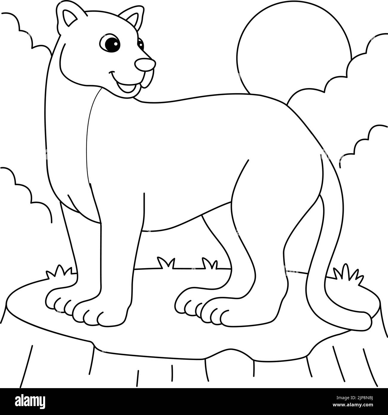 Puma Animal Coloring Page for Kids Stock Vector