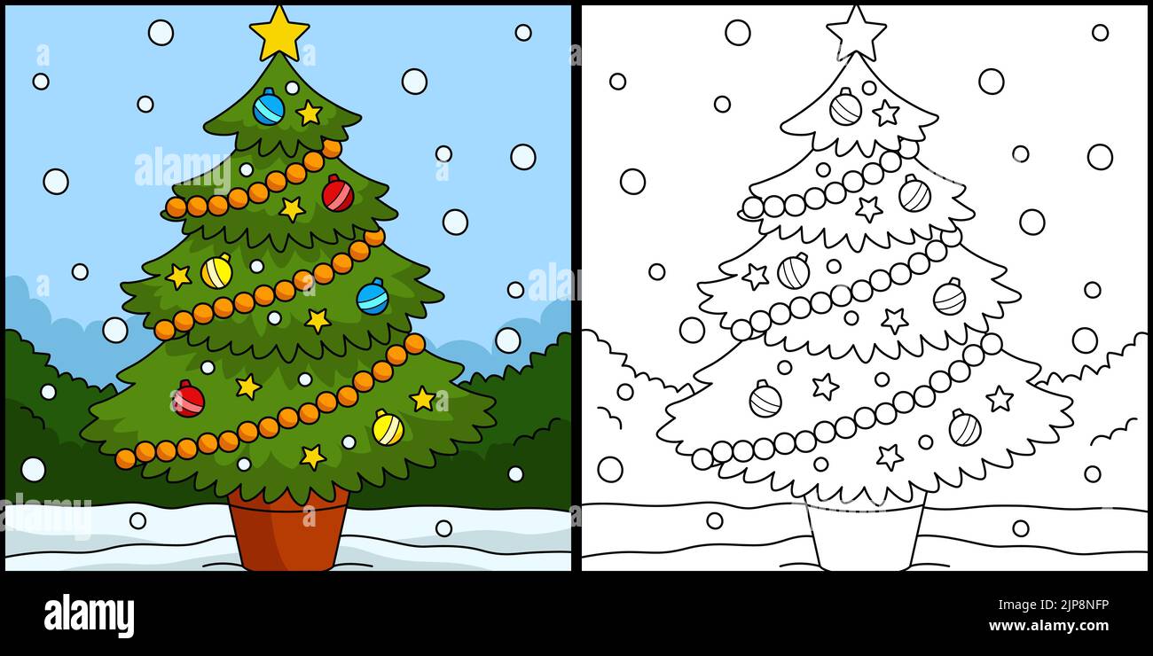 Christmas Tree Coloring Page Colored Illustration Stock Vector Image ...