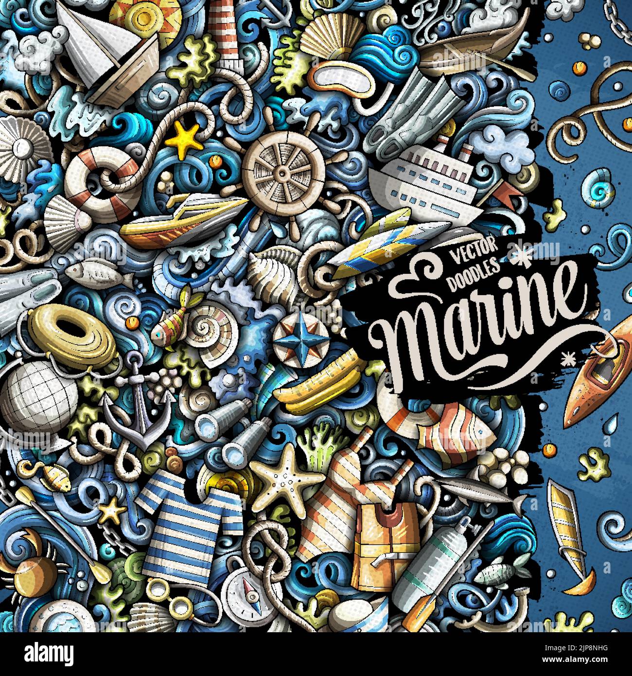 Marine hand drawn vector doodles frame Stock Vector Image & Art - Alamy