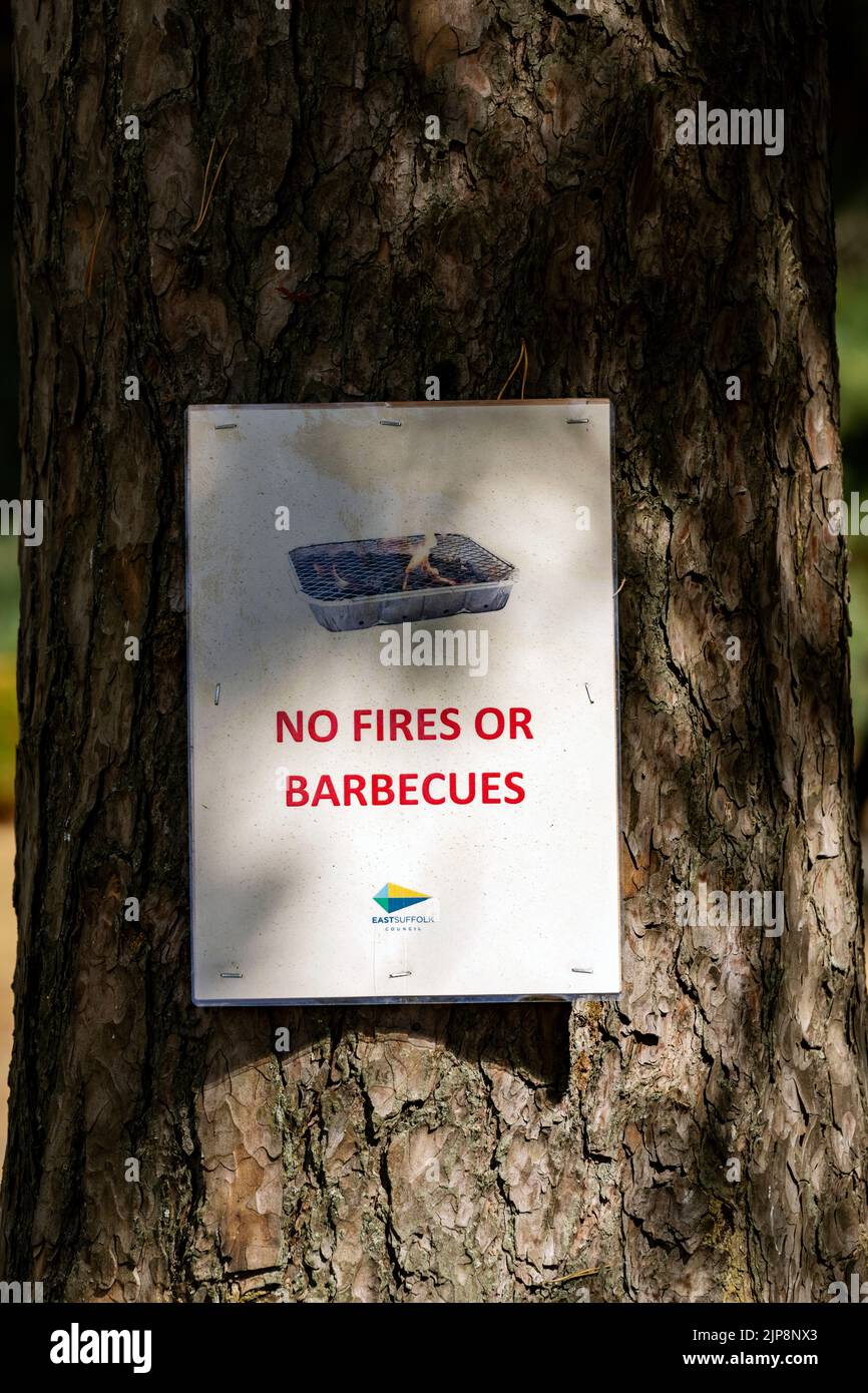 No fires or barbecues sign Sutton Heath Suffolk UK Stock Photo