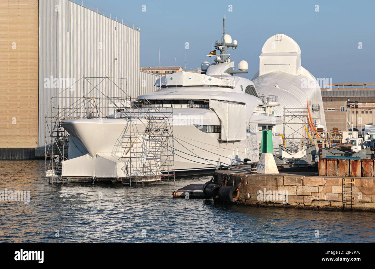 The Vladimir Putin’s superyacht Graceful, renamed Kosatka following international sanctions. Here the yacht during works in shipyard. Yacht picture Stock Photo